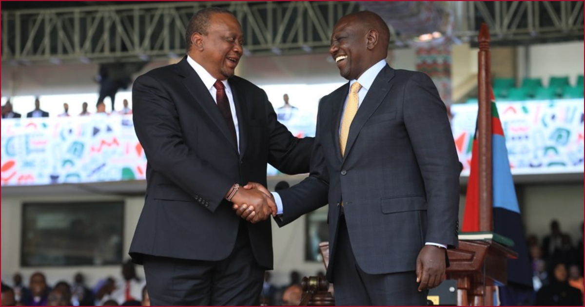 File photo of former President Uhuru Kenyatta and his successor William Ruto.